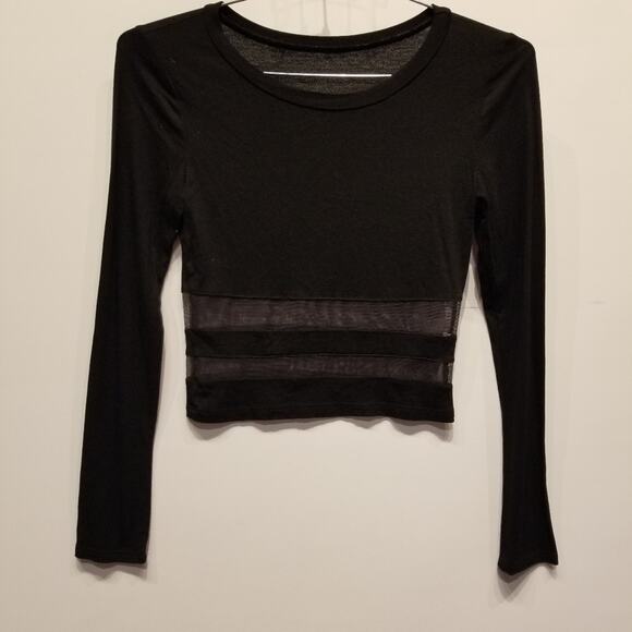 Black See Tru Midriff Polyester Long Sleeve Top Lightweight RoundNeck Women Sz S - Picture 4 of 5